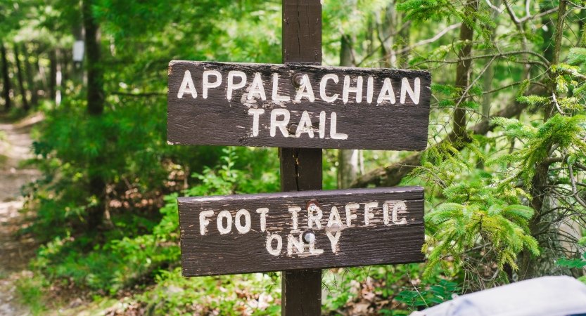A sign says "Appalachian trail, foot traffic only."